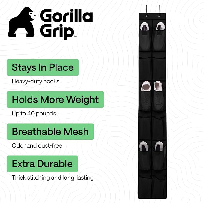 GORILLA GRIP Over the Door Shoe Organizer, 12 Large Pockets, Space Saving - Image 2