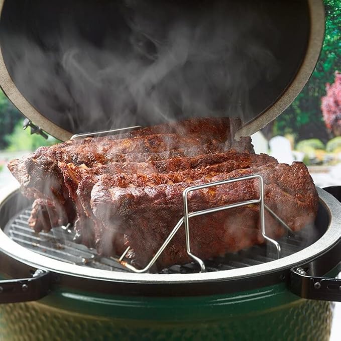 Rib Rack and Turkey Rack for Smoking and Grilling, Stainless Steel Dual-Purpose Roasting Rack for L/XL Big Green Egg, Kamado Joe, and Other 18" Grills