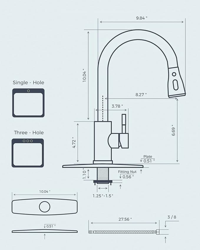 FORIOUS Kitchen Faucets, Pull Down Sprayer, Stainless Steel, Single Handle - Image 6