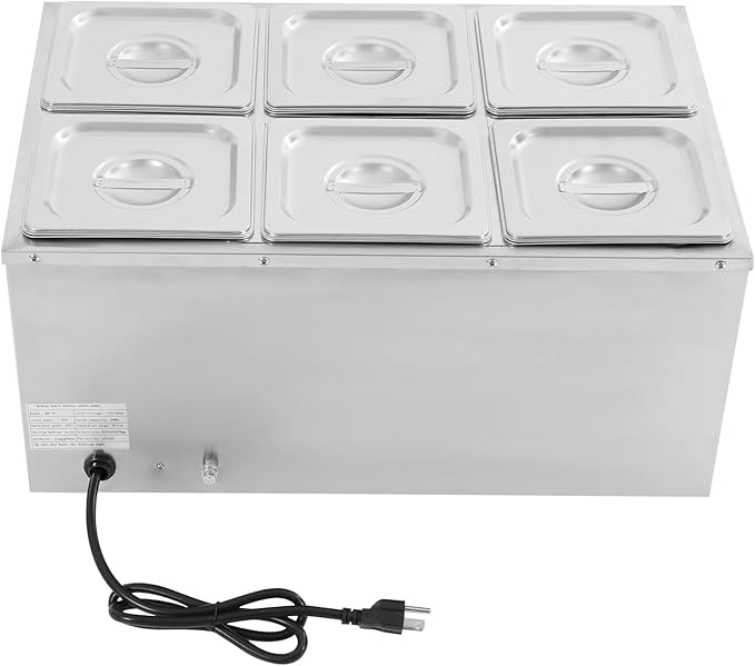 DYNAMI 110V 1500W Commercial Buffet Food Warmer,Large Capacity 6 Pan(6 * 2.3QT) Stainless Steel Electric Countertop Steam Table with Intelligent Thermostat Design,for Parties Buffet Catering