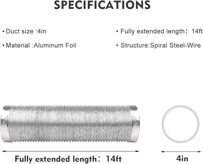 4-Inch Dryer Vent Hose 14FT, Flexible Aluminum Duct with 2 Clamps, Heavy-Duty Four Layer Protection for HVAC Ventilation and Exhaust