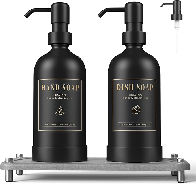 Luxspire 17 oz Glass Liquid Soap Dispenser Set, 2 Pack | Anti-drip pump by Luxspire