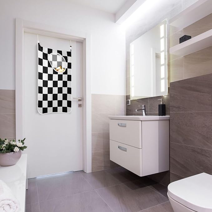 Checkered Black and White Hanging Laundry Hamper Door Hampers Bag Basket - Image 6