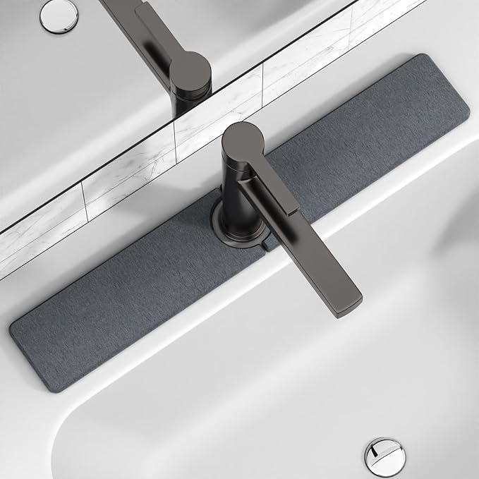 Premium Stone Faucet Mat for Kitchen Sink, 23.6" x 4" Dark Gray | Quick Drying by Unknown