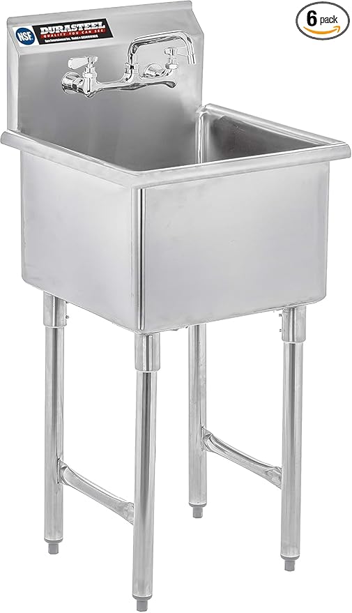 DuraSteel 304 Commercial Stainless Steel Utility Sink - 18 Inch Tub Freestanding Prep Kitchen Sink w/Faucet - NSF Hand Wash Station for Kitchen Sinks, Outdoor, Laundry Room, Garage Small Kitchenette