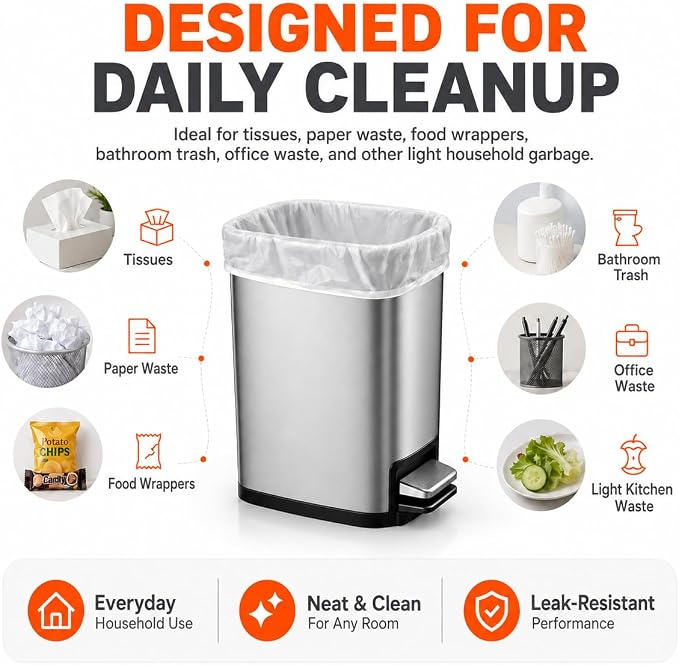1.6 Gallon Small Trash Bags Garbage Bags by RayPard, fit 1, 1.6 Gal Waste Basket - Image 6