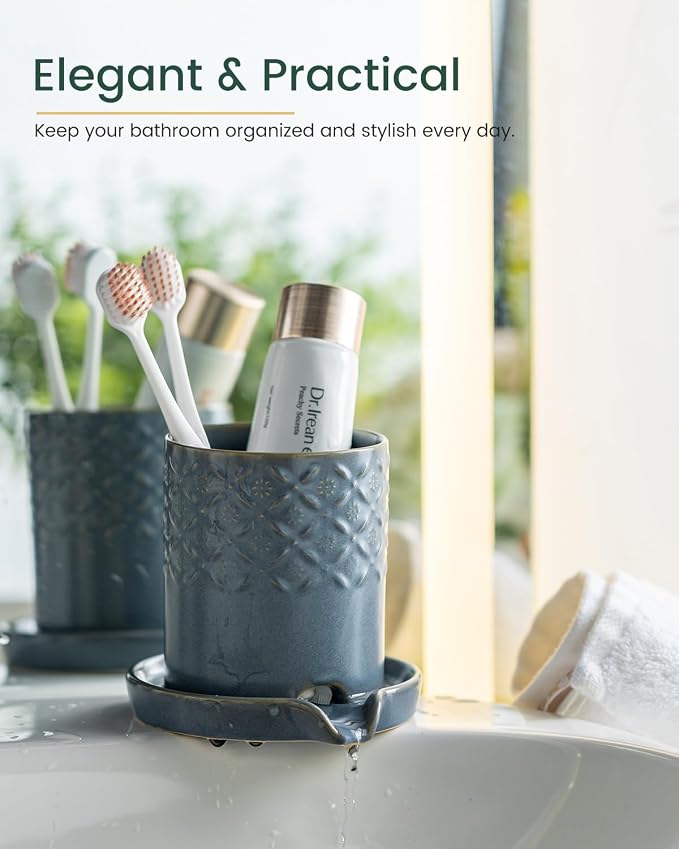 Zoeeker Toothbrush Holder, Ceramic Toothbrush and Toothpaste Holder Set | - Image 5