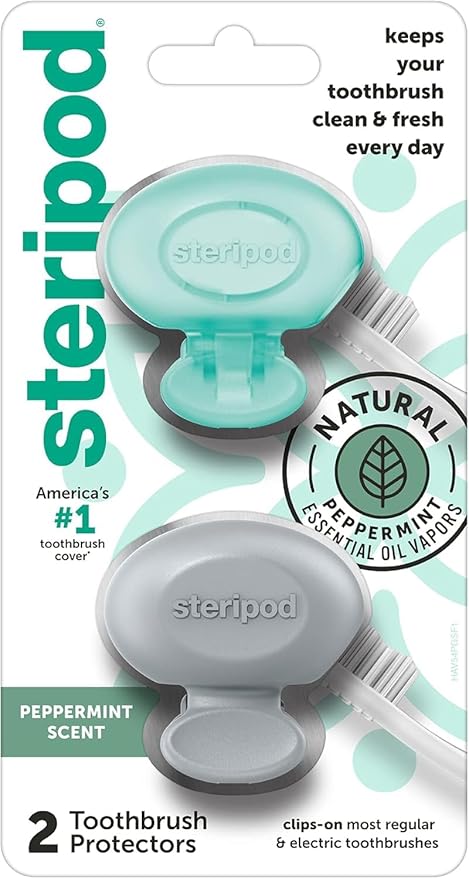 Steripod Clip-On Toothbrush Protectors, Peppermint Scent, Keeps Toothbrush Clean by Steripod