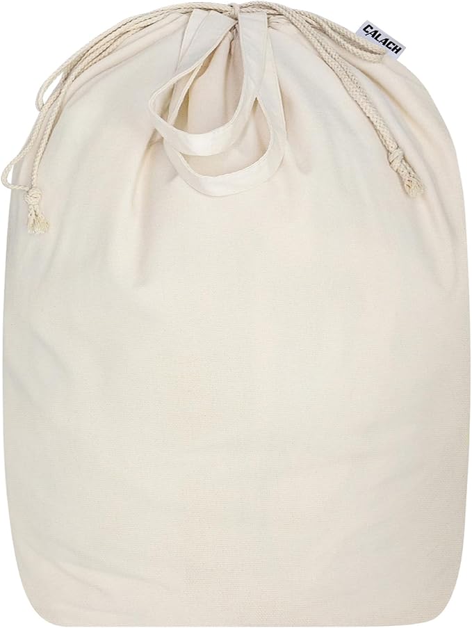 Canvas Laundry Bag with Handles & Square Base, XXL 18"Wx18"Dx27.6"H by CALACH