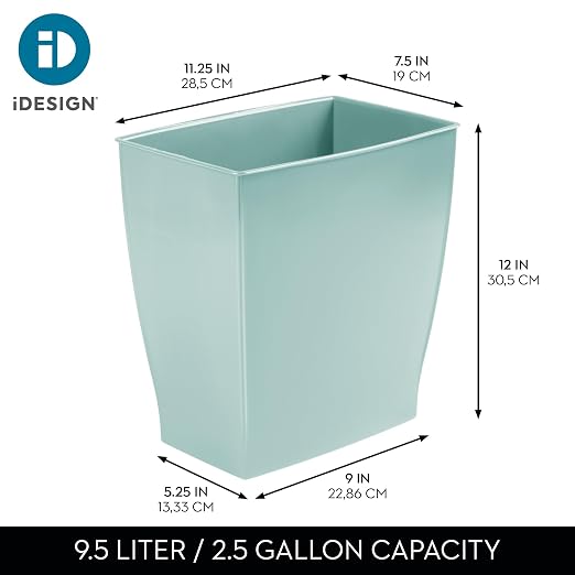 iDesign Small Plastic Bathroom Trash Can, Slim Rectangle Soft Aqua Blue | - Image 4