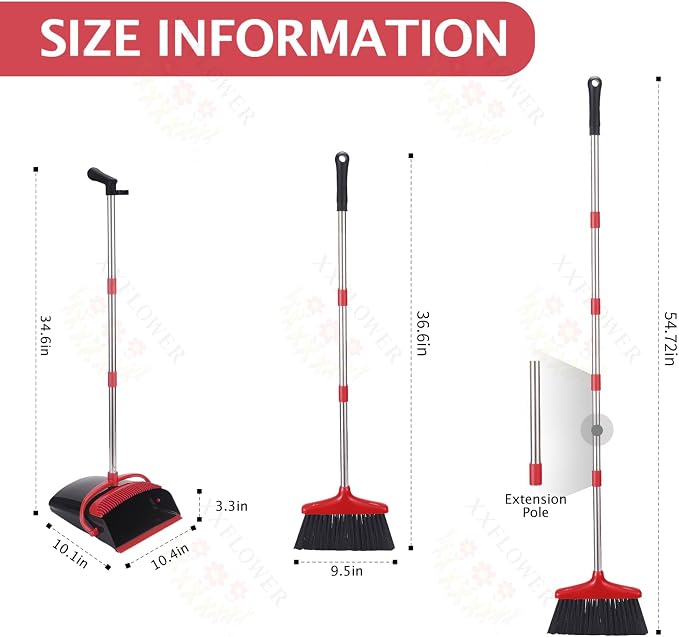 Broom and Dustpan Set, 54.72"Long Handle, Standing Dustpan, Upright Dustpan - Image 2
