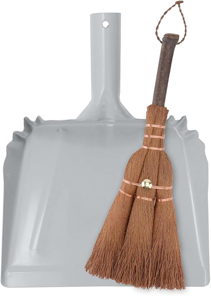Small Metal Dust Pan and Brush for Fireplace by OakartHome