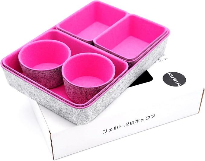 Welaxy Drawer organizer bins felt tray desk storage dividers 7pc Hot pink - Image 4