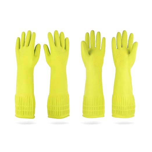 Mamison Rubber Dishwashing Gloves, Non-Slip Kitchen, 2 Pairs | Korean natural by QualityKitchenandHome