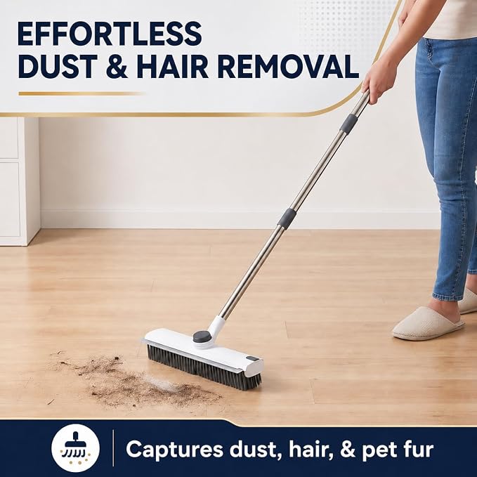 3-in-1 Floor Scrub Brush with Long Handle, Stiff Bristles & Squeegee | Stiff PP - Image 5