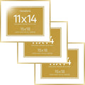 Homeforia 15x18 Diploma Frame Gold, High End Metal 15 x 18 Gold Certificate Frame with Mat 11 x 14, 18by15 Document Frames Matted to 11x14, Graduation Degree Frames, Tempered Glass, Wall Kit, Set of 3