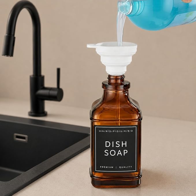 Amber Glass Soap Dispesner Set 2 16.9oz Kitchen Sink Luxury Bathroom Decor | - Image 5