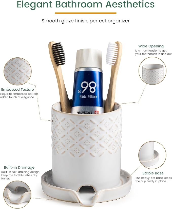 Zoeeker Toothbrush Holders for Bathrooms, Ceramic Toothbrush Holder Set | - Image 3
