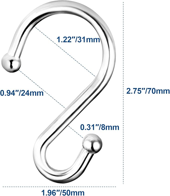 TOPROD S Shaped Shower Curtain Hooks Rings Shower Curtain Hangers S Hooks - Image 6