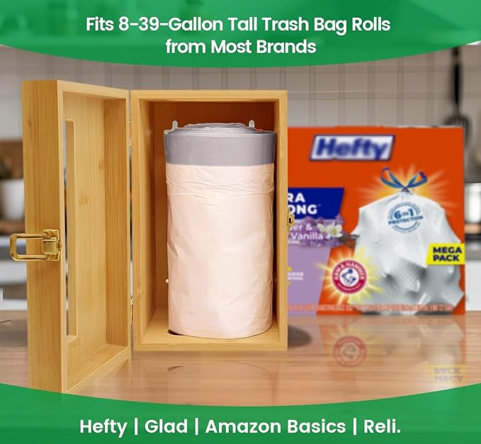 Bamboo Trash Bag Holder, Freestanding or Wall-Mounted Organizer | Measures 10 x - Image 4