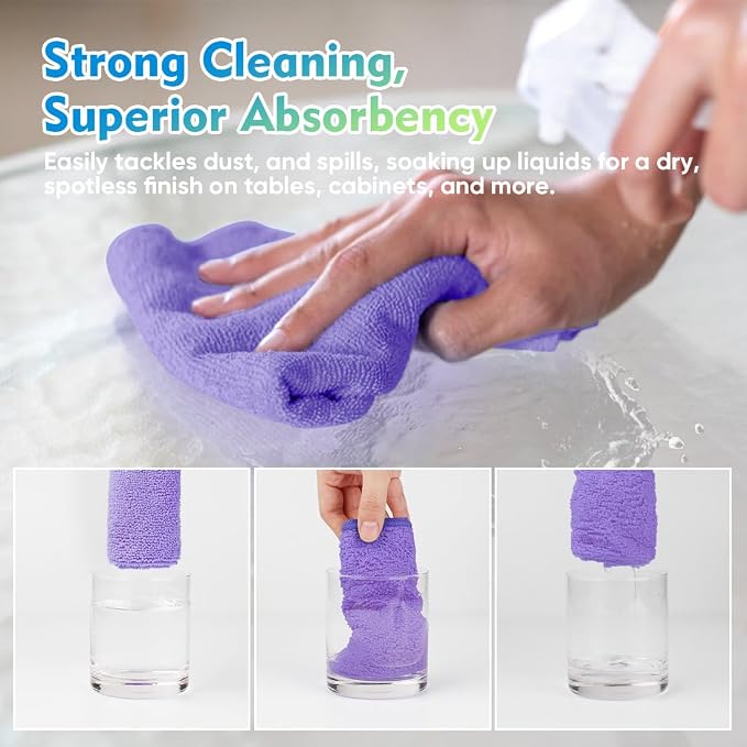 HOMEXCEL Purple Microfiber Cleaning Cloth 12 Pack 12.5 x 12.5 Inch Microfiber - Image 5