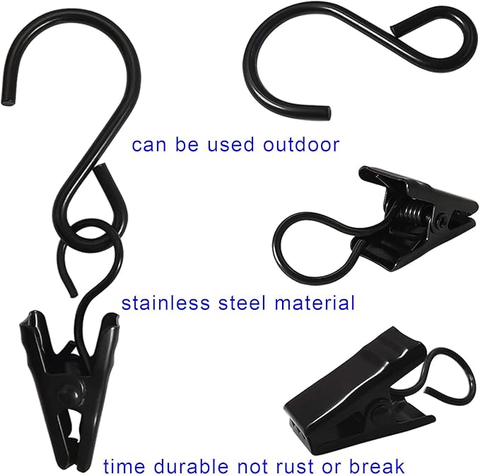 Stainless Steel S Hooks Curtain Clips, 50 Pack Hanging Party Lights Clips - Image 3