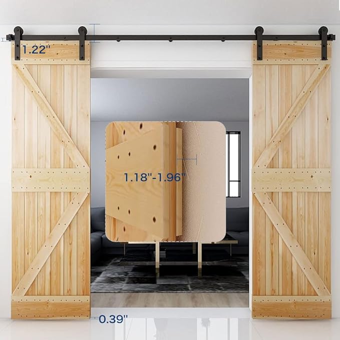 CCJH 10.5FT Sliding Barn Door Hardware Kit, Heavy Duty, Smoothly and Silently, Easy to Install, Fit 31.5" Width Double Door Panel, I Shaped Hangers Black