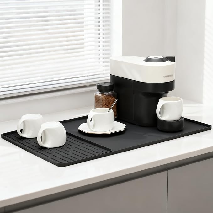 Silicone Coffee Mat 24 x 16 in Combination, Classic Gray | Coffee bar mat - Image 2