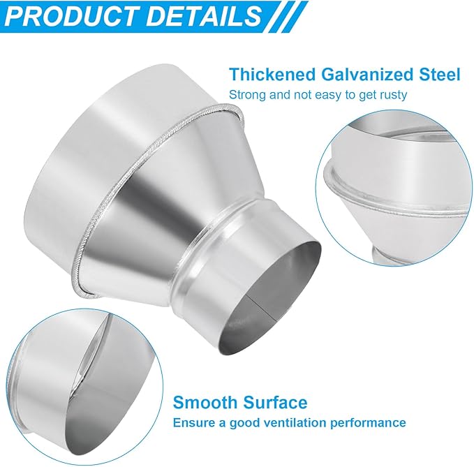 PATIKIL 5 Inch to 3 Inch Round Duct Reducer Increaser Connector, Galvanized Steel Air Duct Adapter Pipe Fitting for Bathroom Kitchen Inline Ventilation Systems, Silver Tone