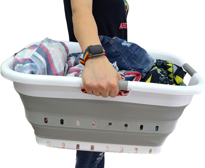 SAMMART 41L Set of 2 Collapsible 3 Handled Plastic Laundry Basket-Foldable Pop - Image 5