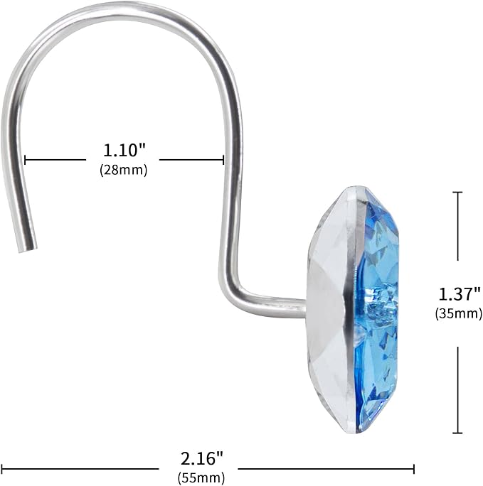 Blue Diamond Crystal Bling Shower Curtain Hooks Rings - Image 5