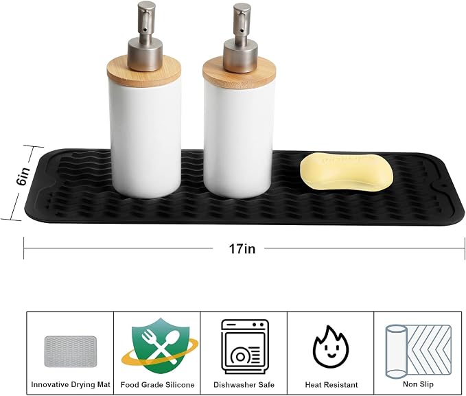 ZLR Small Dish Drying Mat for Kitchen Counter, Dorm & RV, Wavy Ridges Quick-Dry - Image 2