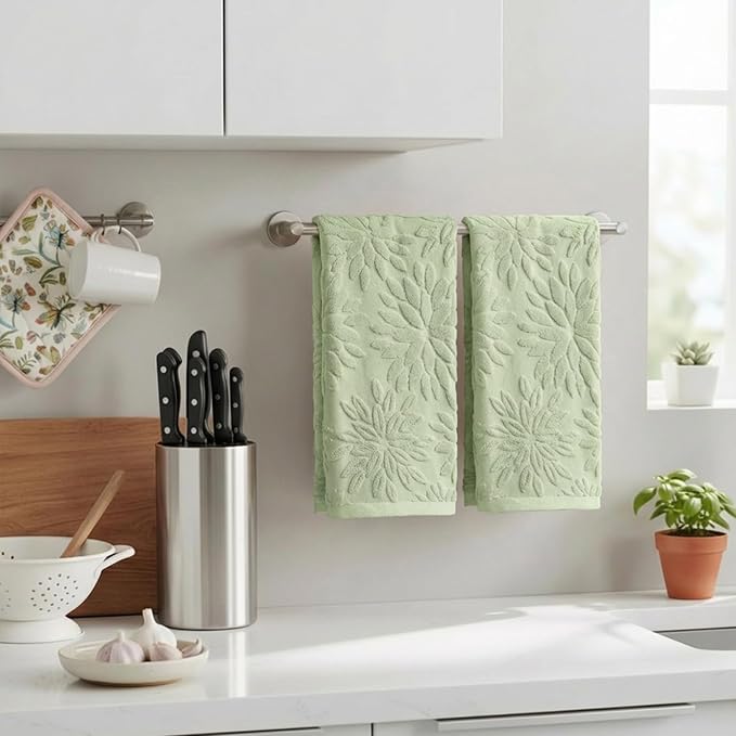 Artoid Mode 2 Pcs Light Green 3D Dahlia Floral Jacquard Hand Towels - Image 3