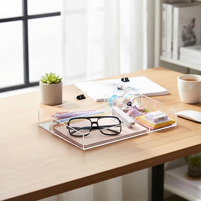Briwooody Clear Acrylic Drawer Organizer, 5 Compartments, Large | 12.2 x 8.27 x - Image 4