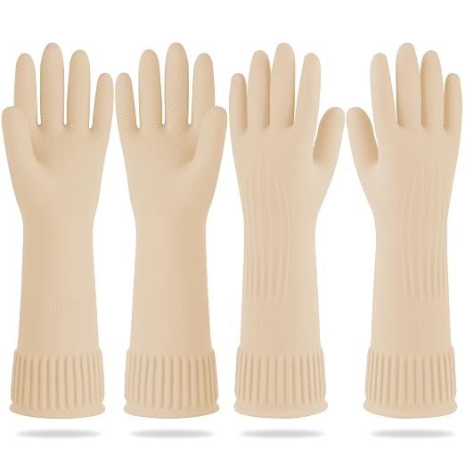 Mamison Rubber Dishwashing Gloves, Non-Slip Kitchen, Ivory Medium, 2 Pairs | by QualityKitchenandHome