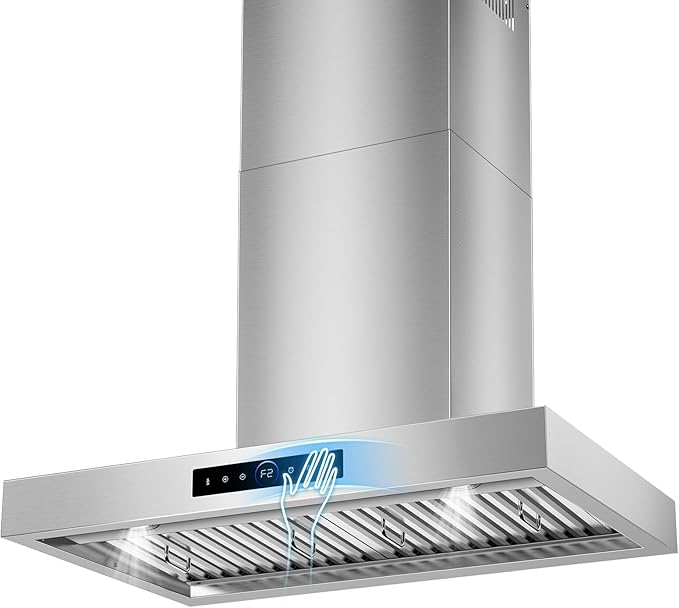 30 inch Wall Mount Range Hood, 1200 CFM with 4-Speed Gesture Sensing & Touch Control, Stainless Steel Ducted Kitchen Stove Vent Hoods with 2 LED Lights, Time Setting, Dishwasher-Safe Baffle Filters