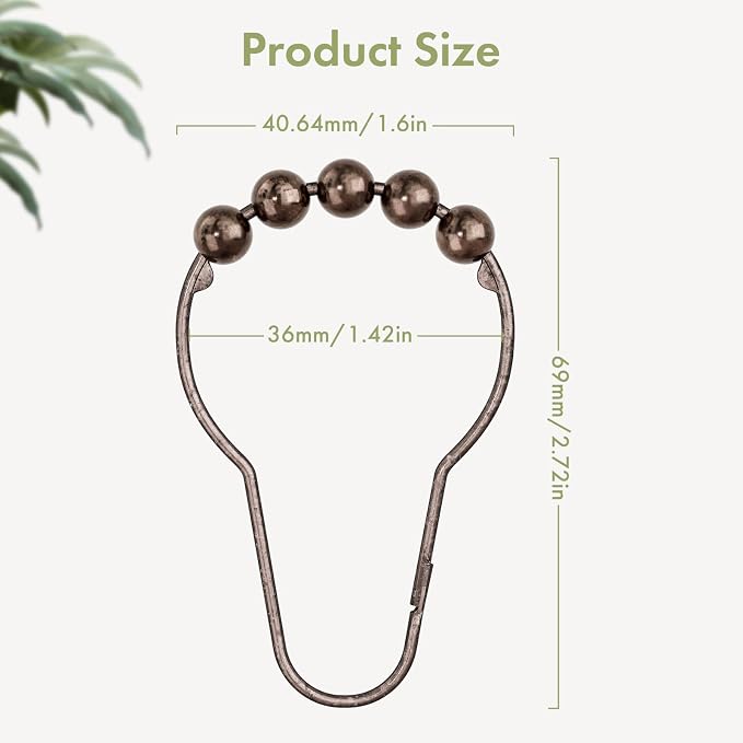 Shower Curtain Hooks, Decorative Bronze Shower Curtain Hooks, Stainless Steel - Image 3