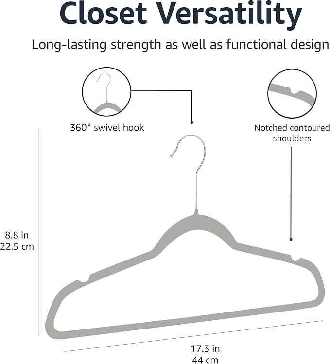 Amazon Basics Slim Velvet Non-Slip Space Saving Suit Clothes Hangers - Image 5