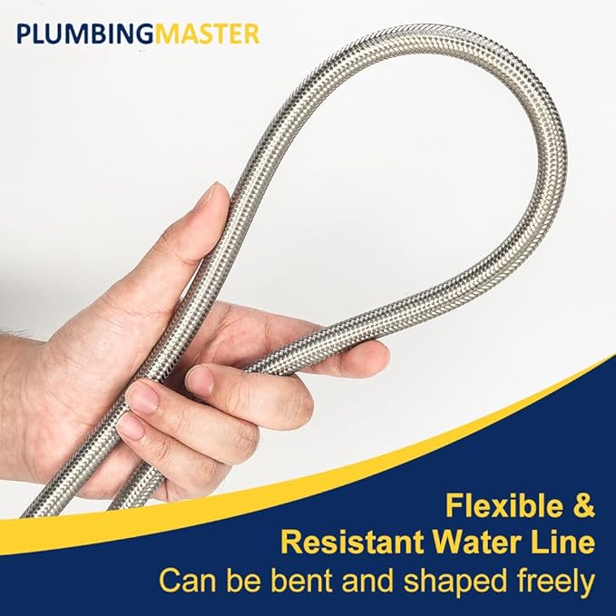 10ft Ice Maker Water Line Stainless Steel Braided – Flexible Refrigerator Water Supply Tube with 1/4" Quick Connect Fitting, Universal Fit