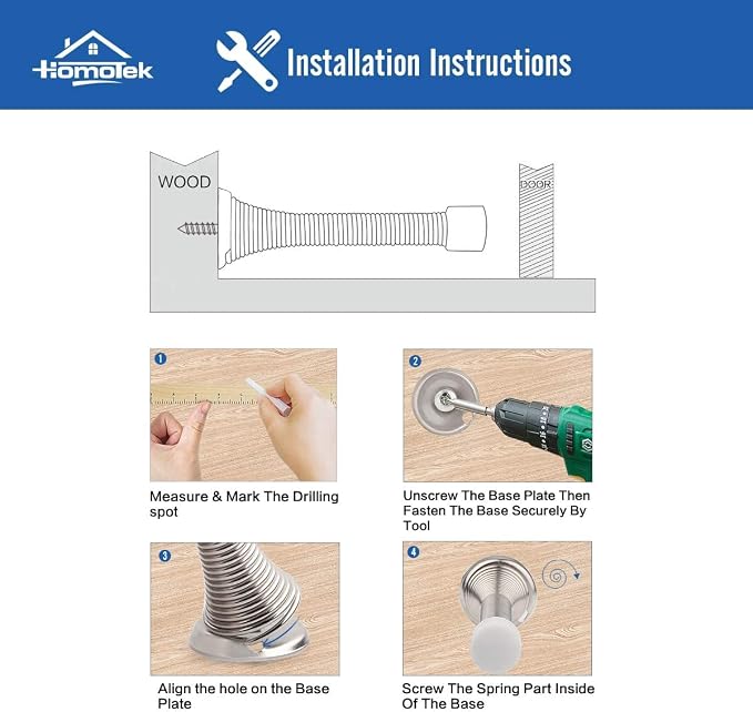 HOMOTEK 1 Pack Spring Door Stops, 3-1/8” Heavy Duty Door Stop - Image 6