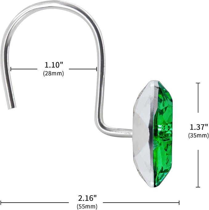 Green Diamond Crystal Bling Shower Curtain Hooks Rings - Image 5