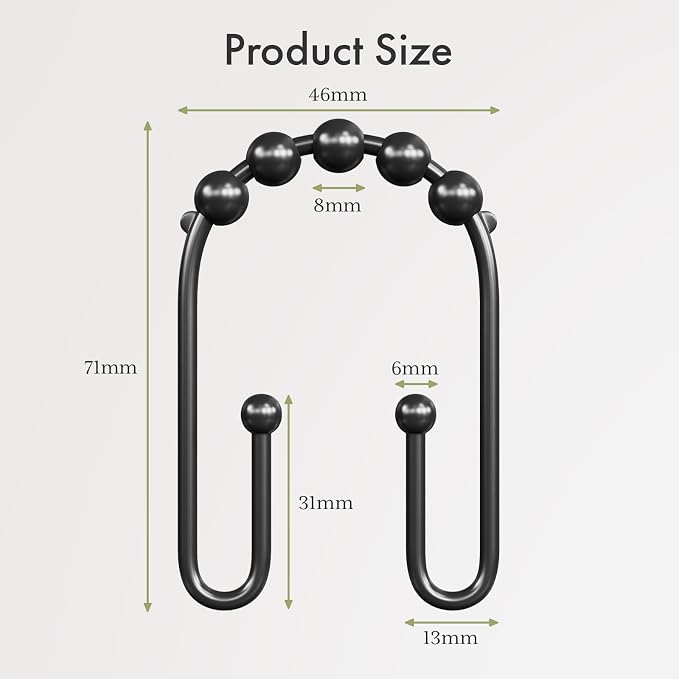 AmazerBath Black Shower Curtain Hooks, Shower Curtain Rings Rust Proof Non-Slip - Image 6