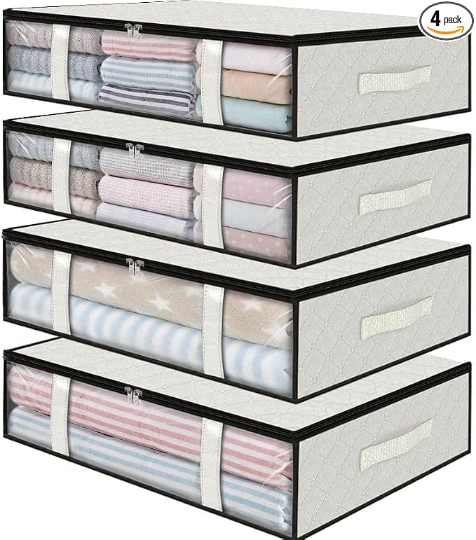 StorageRight Under Bed Storage Bags, 4 Pack, Comforters, Blankets and Seasonal by StorageRight