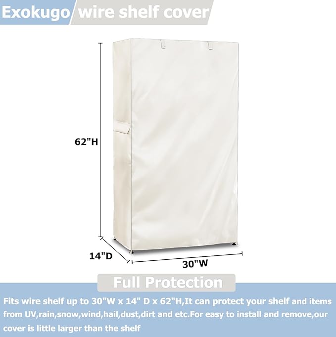 Wire Shelf Cover,600D Heavy Duty 100% Waterproof Shelf Covers for Wire Shelving,Outdoor Storage Shelves Cover for Metal Rack,30" W x 14" D x 62" H,Beige
