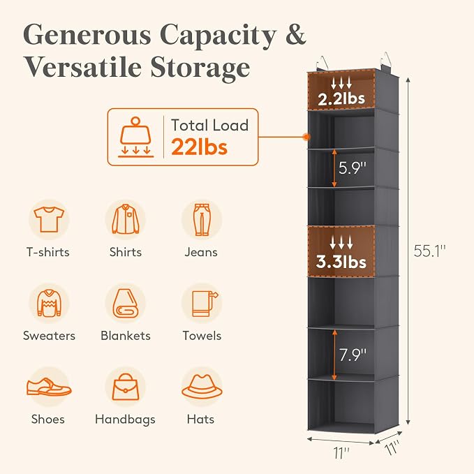 Lifewit 8 Tier Hanging Portable Closet Storage Organizer - Image 3