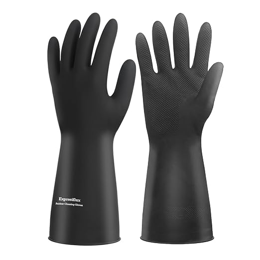 Heavy-Duty Thick Black Rubber Cleaning Gloves, 1 Pair, L | Reusable & by Exprosiflux