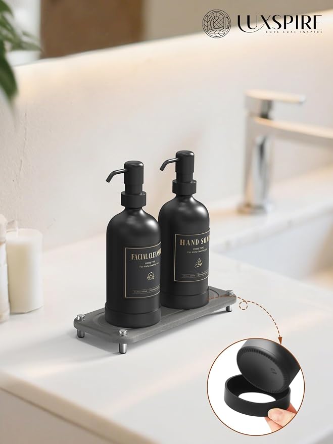 Luxspire 17 oz Glass Liquid Soap Dispenser Set, 2 Pack | Anti-drip pump - Image 5