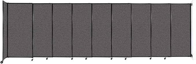 Wall-Mounted Sliding StraightWall Room Divider | Adjustable Widths | Locking Wheels | Room Separator | Up to 19'9" Wide x 6' Tall Charcoal Gray Fabric Panels
