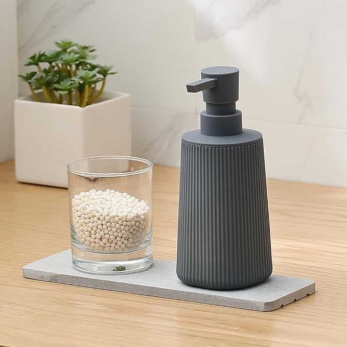 YAUKPH Small Soap Dispenser for Bathroom and Kitchen Matte Gray | Modern - Image 2
