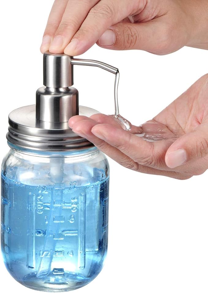 Amolliar Mason Jar Liquid Soap Dispenser, Lotion Soap Brushed Nickel 2 Pack | - Image 4
